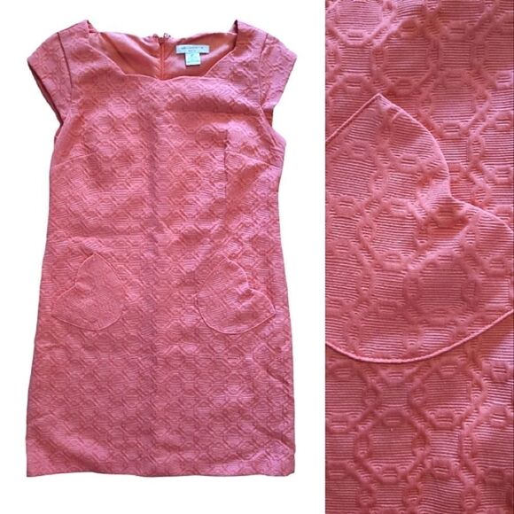 VTG Liz Claiborne Coral Pink Sleeveless Textured Mini Shift Dress Size 4 Petite - Picture 3 of 15